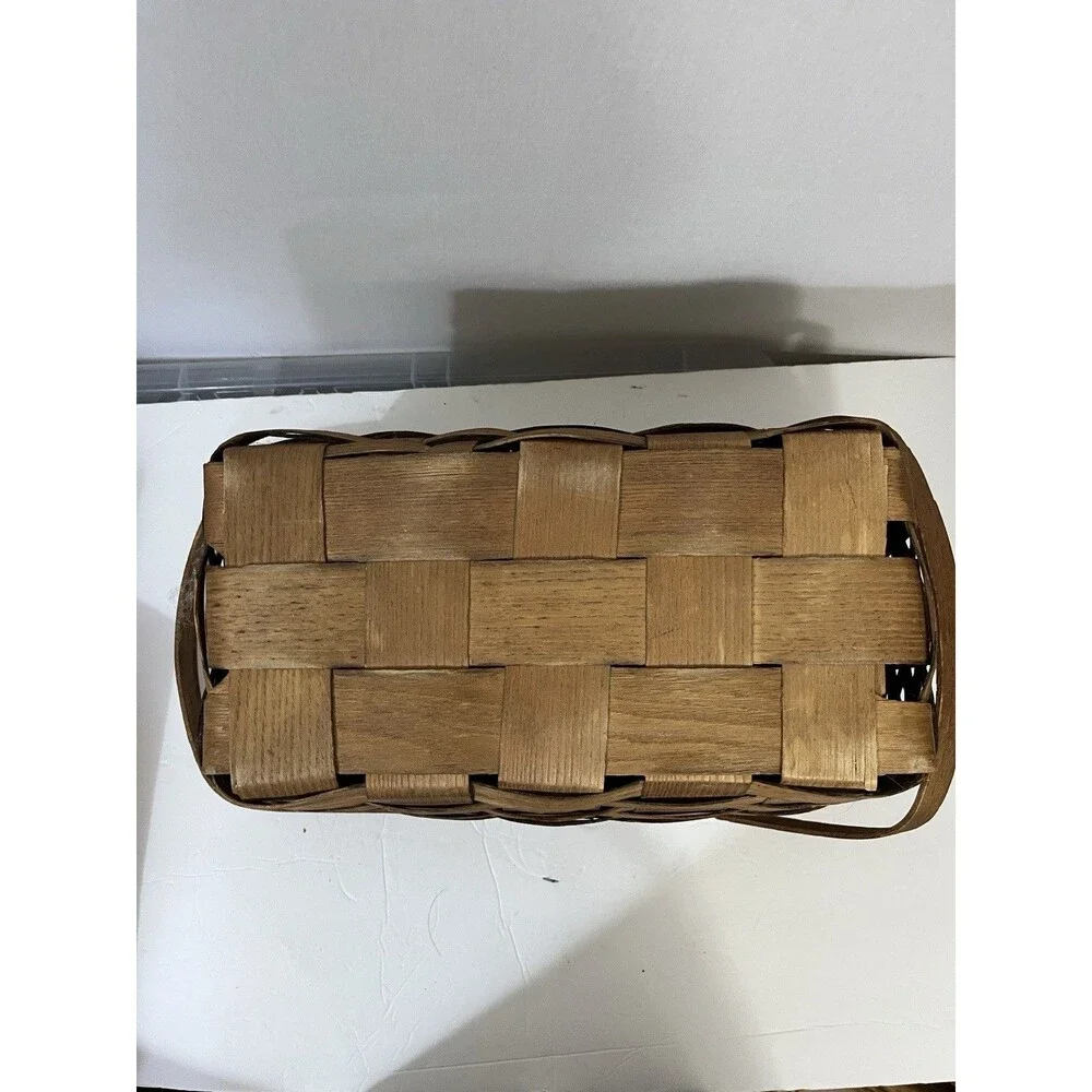 Vintage Basketville Putney Vermont Woven Wood Splint Picnic Basket With Lid